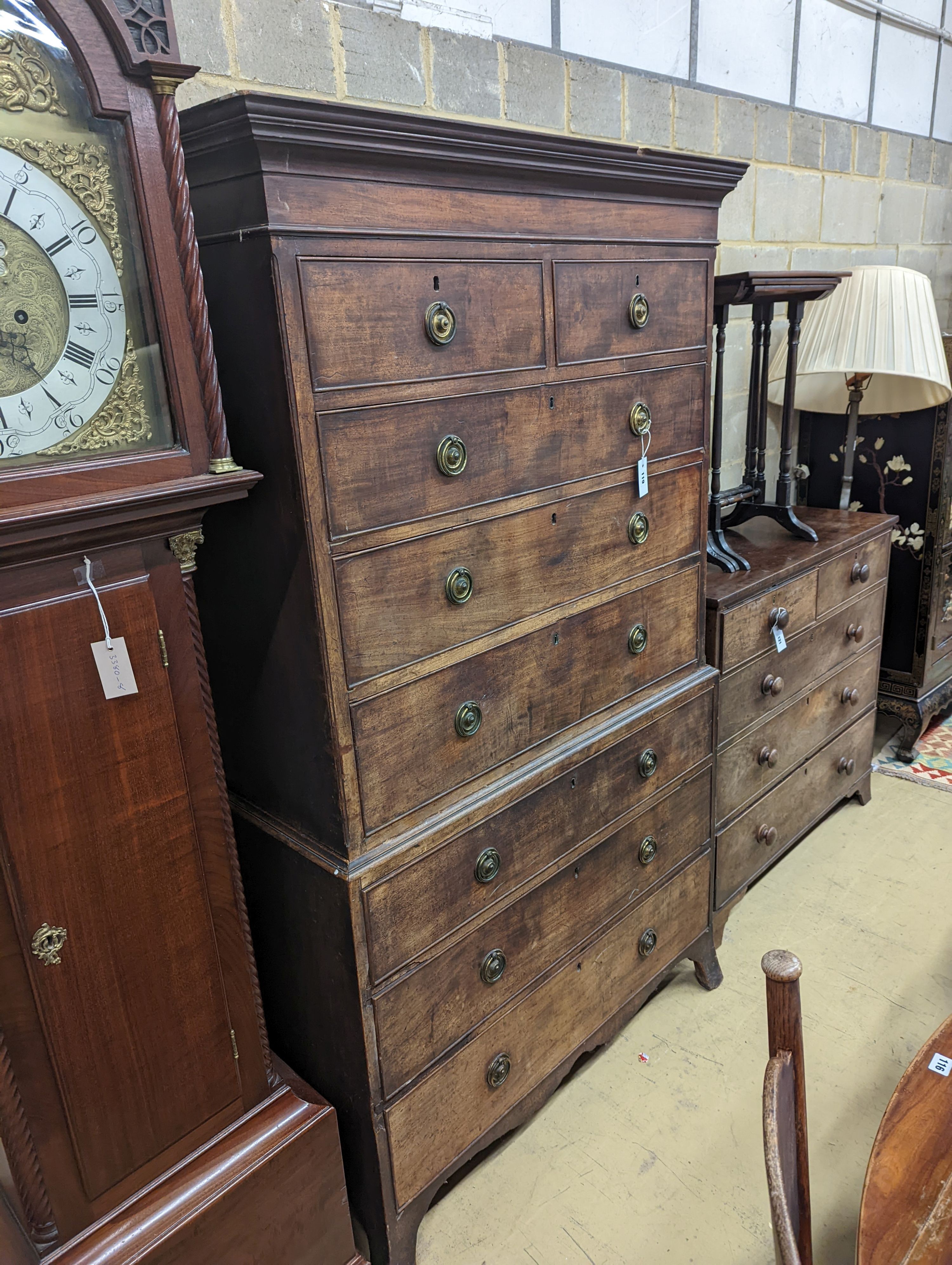 A George III mahogany chest on chest, width 109cm, depth 56cm, height 189cm